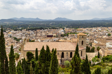 Fototapeta na wymiar Panoramic view from castle San Salvador over the city of Arta at the east coast of balearic island Mallorca, Spain