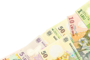 some romanian leu banknotes indicating growing economics with copyspace