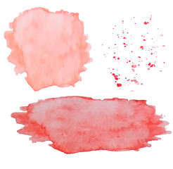 Set of watercolor red brush strokes and splashes .