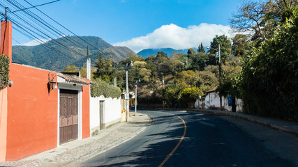 Fototapeta premium ANTIGUA, SACATEPEQUEZ/GUATEMALA - December 23, 2018: A scene in the UNESCO World Heritage site of Antigua, Guatemala, on a Sunday before Christmas Day 2018.