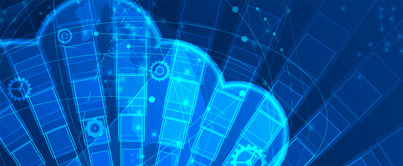 Cloud technology. Integrated digital web concept background