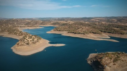 Aerial view from a dam in Alentejo Portugal, The Chanza River. Drone view