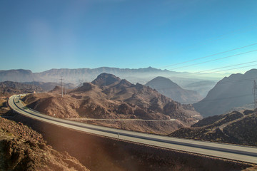 View of the road and mountain have the mist is the beautiful landmark in Nevada and Arizona,Usa