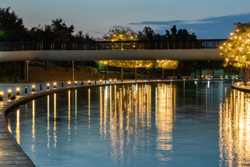 MONTERREY, NUEVO LEON / MEXICO - July 11, 2019: Dawn in the middle of the river walk in Monterrey