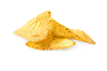 Tasty Mexican nachos chips on white background