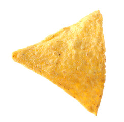 Tasty Mexican nacho chip on white background