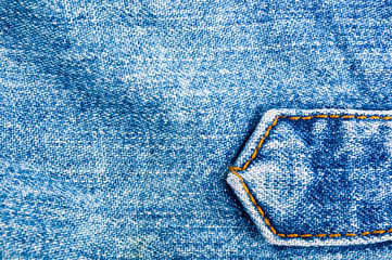clothing items blue stonewashed faded jeans cotton fabric texture with seams, clasps, buttons and...