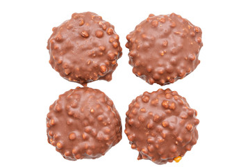 Four сookies with chocolate icing on white background, isolated