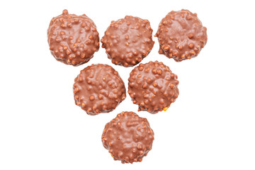 Six сookies with chocolate icing on white background, isolated