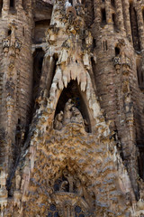 Fragment of Sagrada Familia façade cathedral. Barcelona, Spain