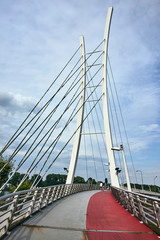 Cable-stayed bridge - footbridge and bicycles in the city of Poznan