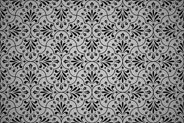 Flower geometric pattern. Seamless vector background. Black and grey ornament