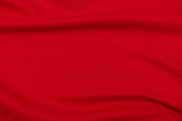 Red crumpled blanket, texture, copy space, top view