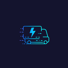 electric van, delivery truck vector line icon
