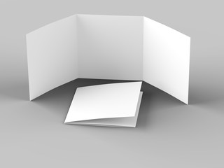 Open tri-folded leaflet in square format. 3d illustration