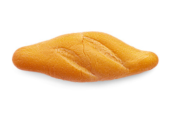 Top view on delicious crispy baked baguette isolated on a white background