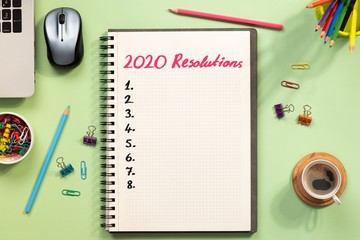 To Do list For New Year 2020, Over Head View Of Work Desk.