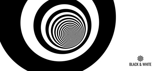 Concentric circles pattern. Black and white design with optical illusion. Abstract striped background. Vector illustration.