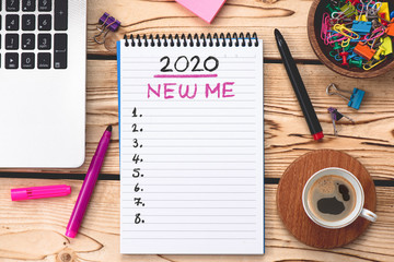 To Do list For New Year 2020, Over Head View Of Work Desk.