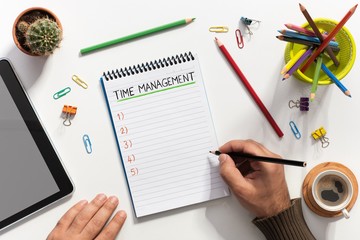 Writing To Do list, Over Head View Of Work Desk.