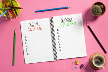 To Do list For New Year 2020, Over Head View Of Work Desk.