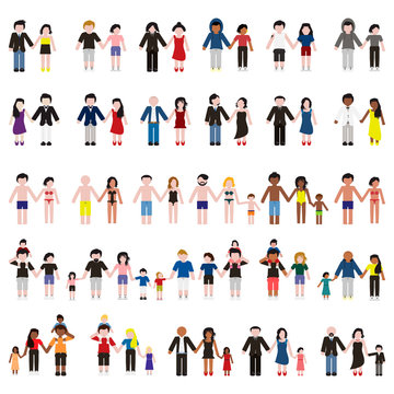 Young family and couples set. Vector.