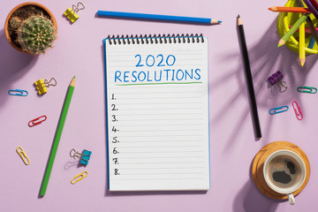 To Do list For New Year 2020, Over Head View Of Work Desk.