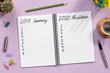 To Do list For New Year 2020, Over Head View Of Work Desk.