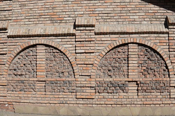 brick wall of red color, wide panorama of masonry
