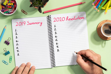 To Do list For New Year 2020, Over Head View Of Work Desk.