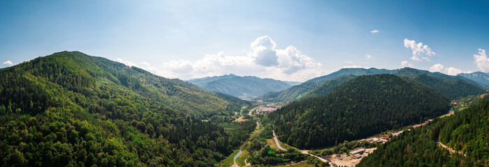 Aerial panoramic shot of mountains of Romania