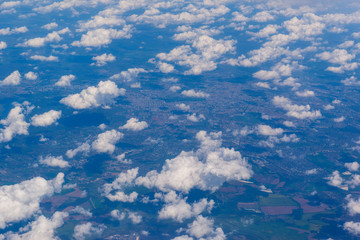 Amazing panoramic view from airplane, Germany, Berlin from above.