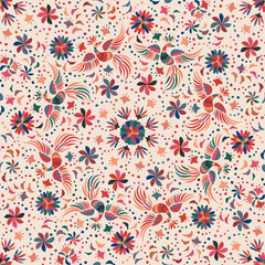 Cotton fabric Mexican embroidery seamless pattern