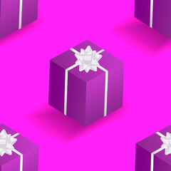 Pink abstract background with gift box with bow. Vector illustration