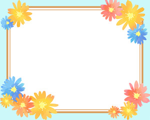メッセージカード　フレーム　枠　花柄　水色の背景　ベクター 素材