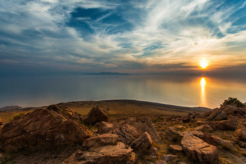 sunset at great salt lake utah
