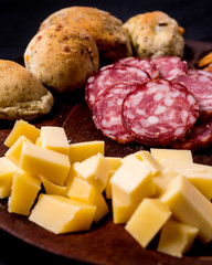 Cheese, salami and bread
