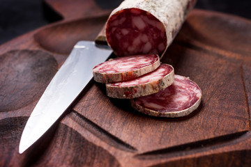 Sliced salami close up