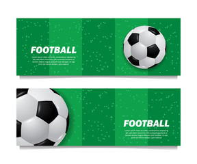 3D ball soccer football top view on the green grass field banner template