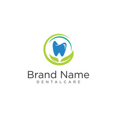 Healthy Leaf Teeth Dental tooth dentist Care Logo Nature Organic Design Vector Stock