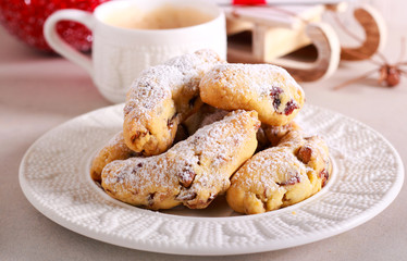 Christmas crescents cookies with berries and nuts