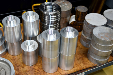 Metal billet for the production of gears on a threading machine for automobile gearboxes for trucks. Worksshop of the automotive factory.  Small roughness sharpness, possible granularityMetal billet f