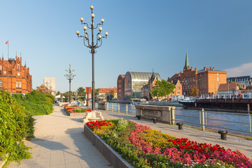 Bydgoszcz. Old Town.  View of the Brda River waterfront and city architecture