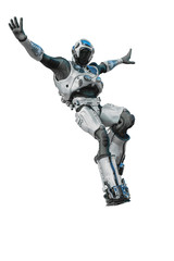 astronaut in gray exo suit exploring arround