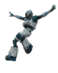 astronaut in gray exo suit exploring arround