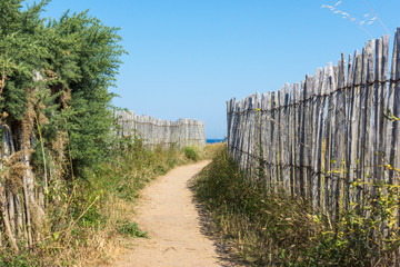 bord de mer, sentier, paysage, vacances, été, mer, sable, plage, clôture, chemin, nature, ciel, bleu, vert, rural, dune, eau, océan, nuage, pays, champ, côte, bois, chaleur, chaud