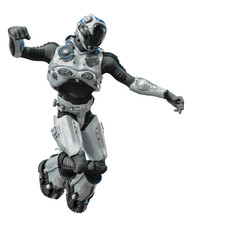 astronaut in gray exo suit exploring arround