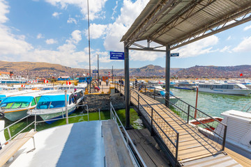 Fototapeta na wymiar Peru Lake Titicaca pier of the port of Puno