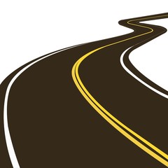 Road with a yellow double dividing strip. Vector icon.