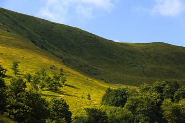 Beautiful green slopes of the mountains. Location place Ukraine Carpathian meadow Borzhava.